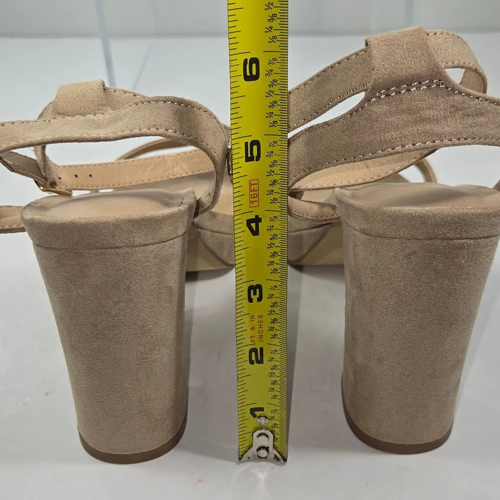 Loft Platform Block Heel Sandals Womens 8.5 Tan Excellent Suede-Like Ankle Strap